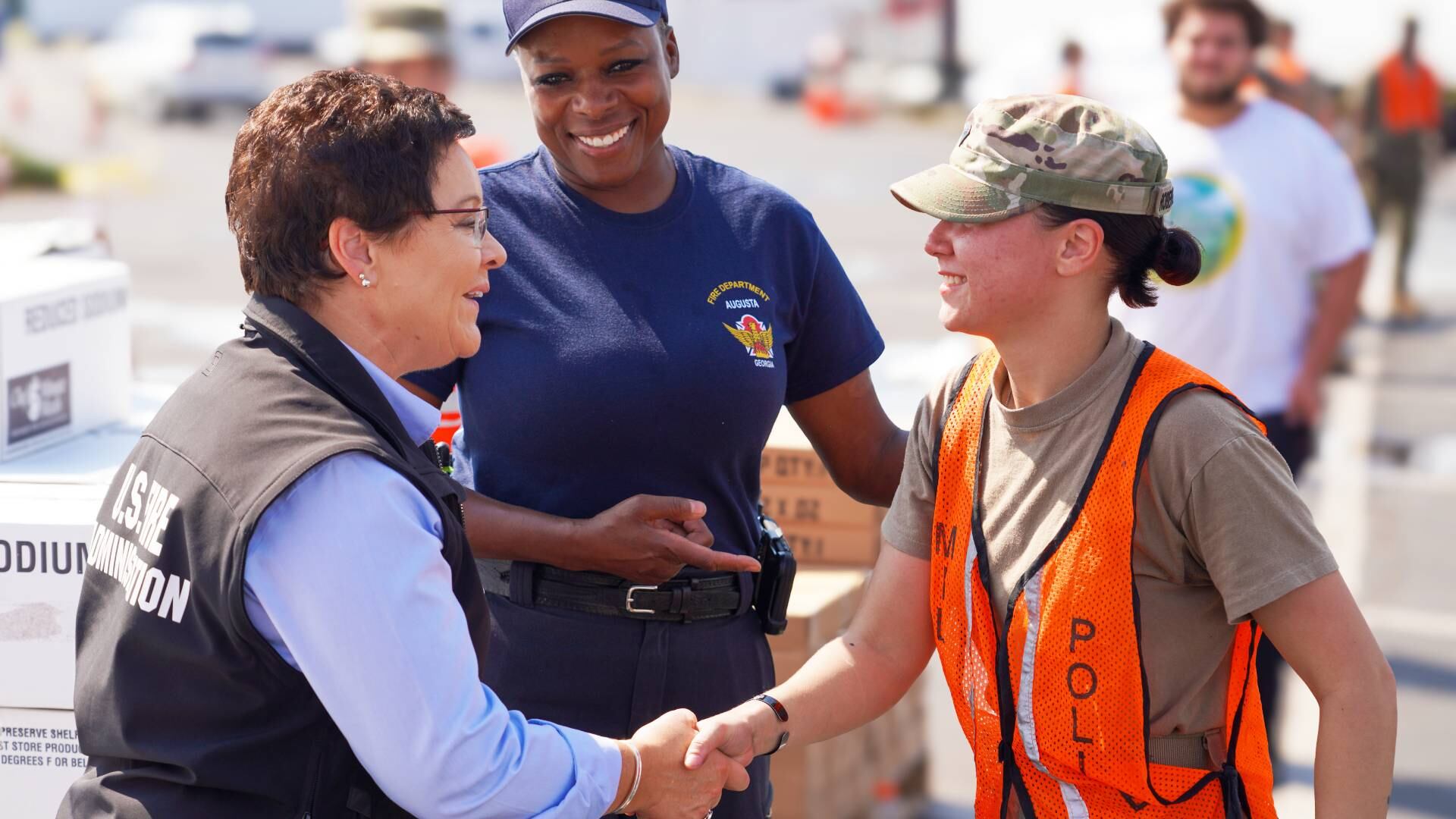 Dr. Lori Moore-Merrell, head of the U.S. Fire istration, and Augusta Fire Chief Burden...