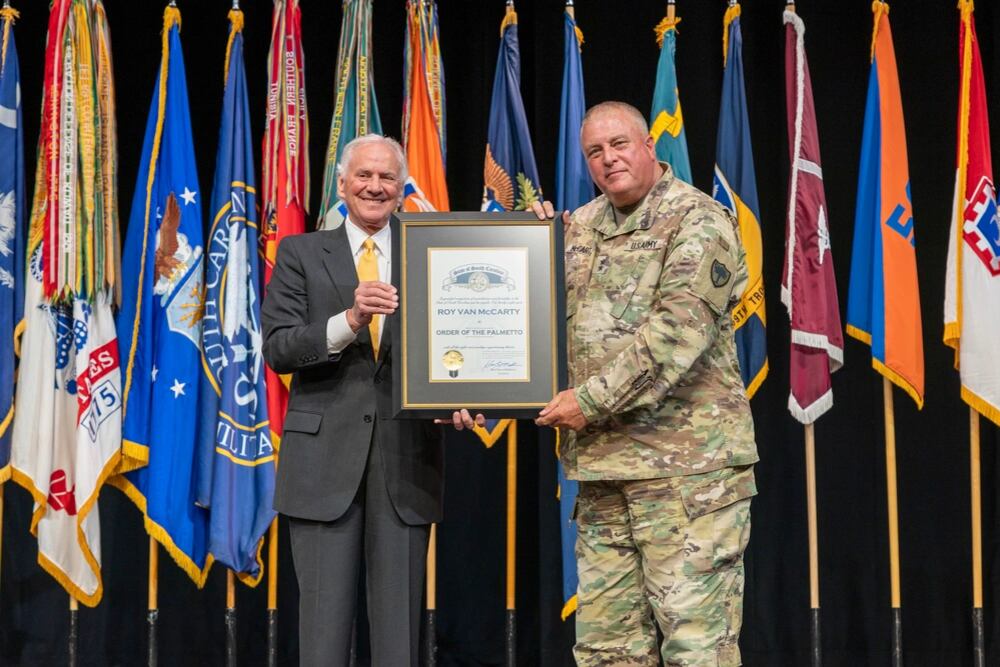 South Carolina Governor Henry McMaster presents retired U.S. Army Maj. Gen. R. Van McCarty the...