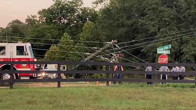 Car runs into electrical pole at Coleman Bridge Rd and Quattlebaum Rd