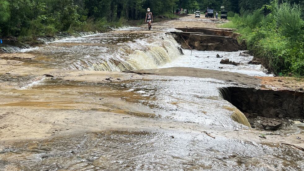 Tropical Storm Debby caused this washout of Eureka Road in Screven County, shown Aug. 7, 2024.