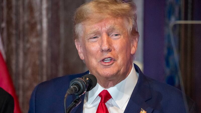 FILE - Former President Donald Trump speaks at a campaign event at the South Carolina...