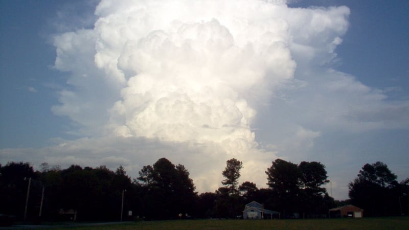 Warm air parcels rise into the cool atmosphere where the moisture inside of them condense to...