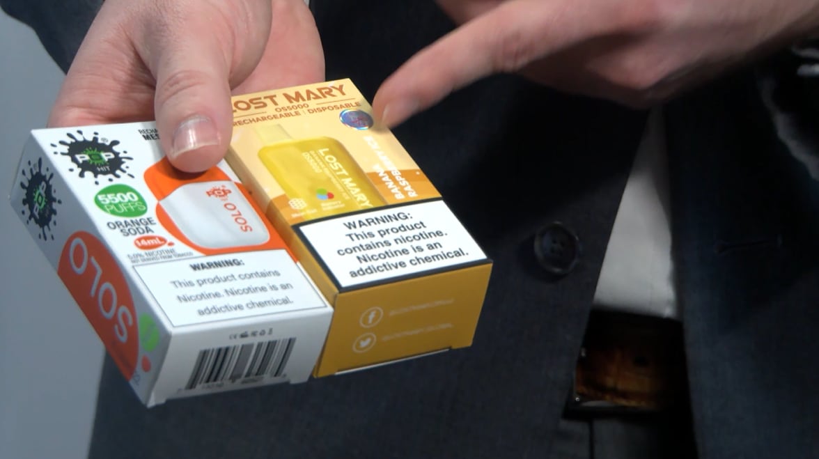 The bill’s sponsor, Rep. Houston Gaines, showed Atlanta News First a vape purchased in Milton...