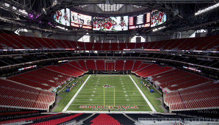Atlanta's new Mercedes-Benz stadium is a showplace, but Falcons fans will not be able to visit...