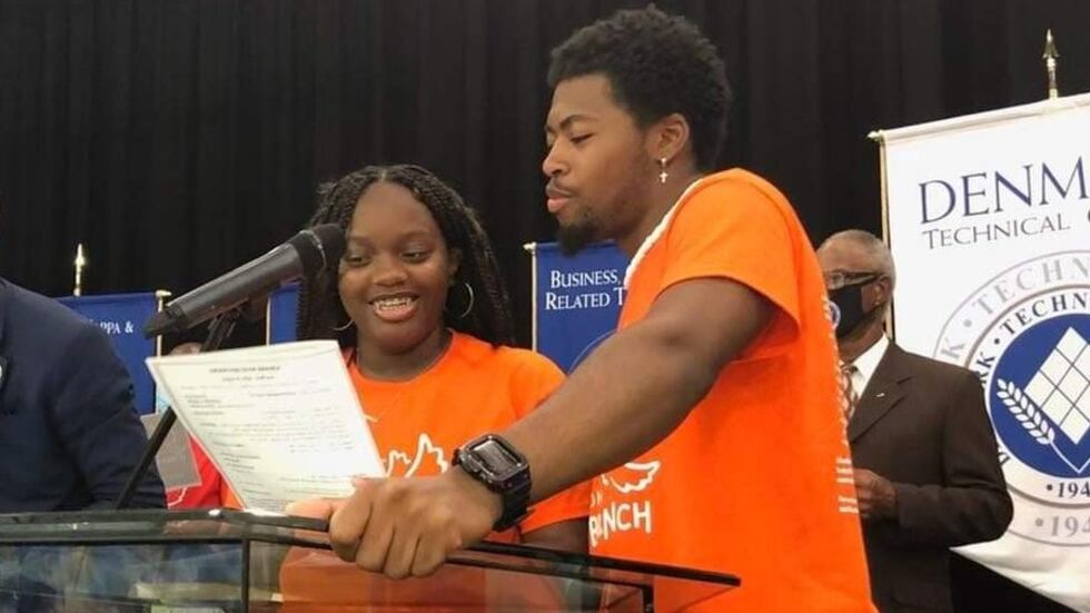 Voorhees SGA President Simya Levine (left) and Denmark Tech SGA President Jauron Pruitt lead...
