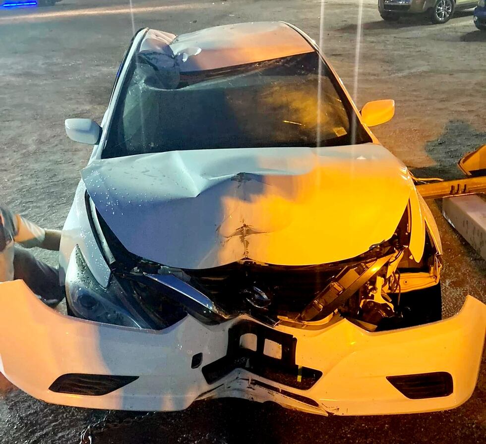 This was the car after a robber wrecked it early Monday in Waynesboro, according to the Burke...