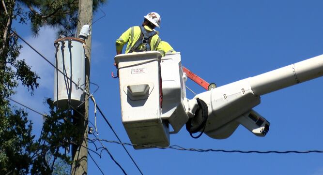 Power crews working to restore power in Chatham County, Georgia.