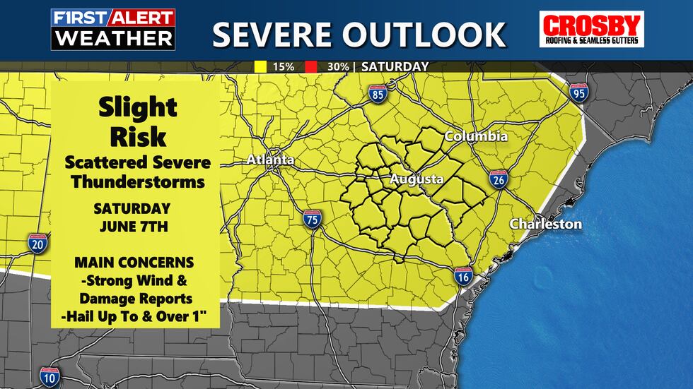 Stay weather aware Saturday. Storms will be capable of strong wind and large hail.