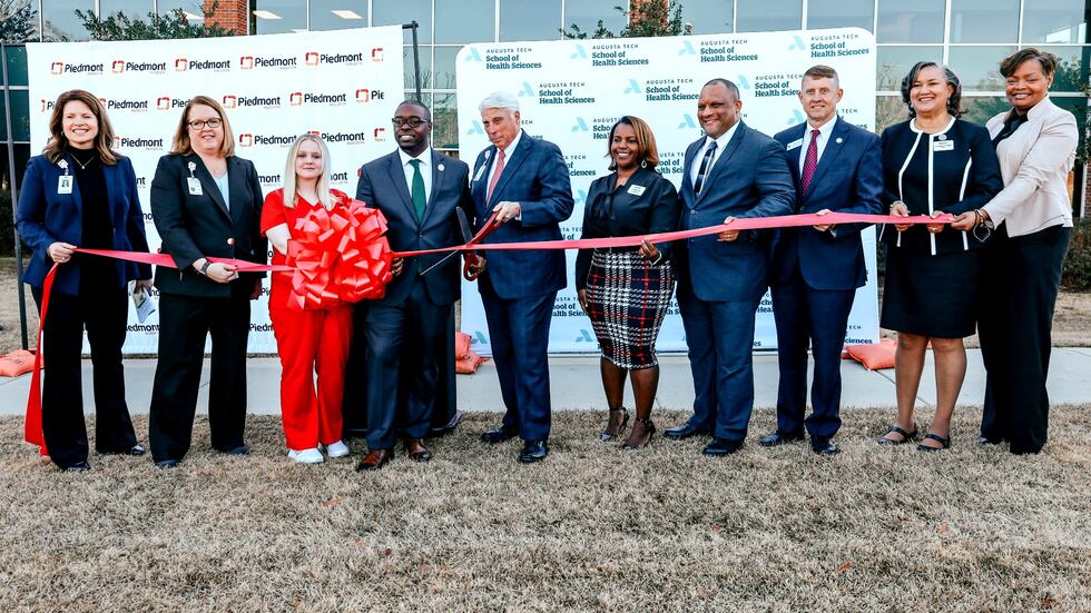 The ribbon is cut on Jan. 5, 2023, for Augusta Technical College’s new health sciences campus.