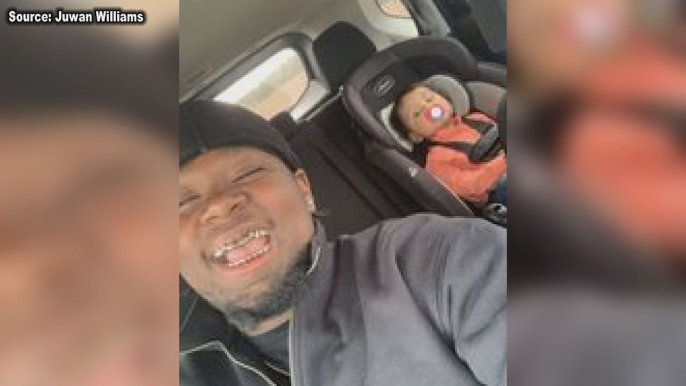 Jaxton Dru, 18 months old, with his father on a car ride.