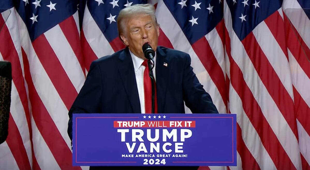 Donald Trump speaks at campaign watch party in West Palm Beach, Fla. on Nov. 6, 2024.