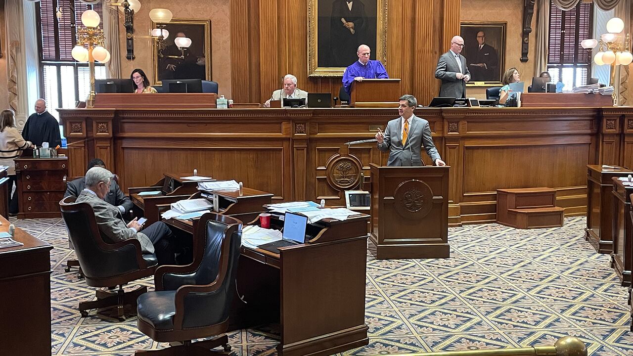Senate Majority Leader Shane Massey (R-Edgefield) addresses his colleagues from the Senate...