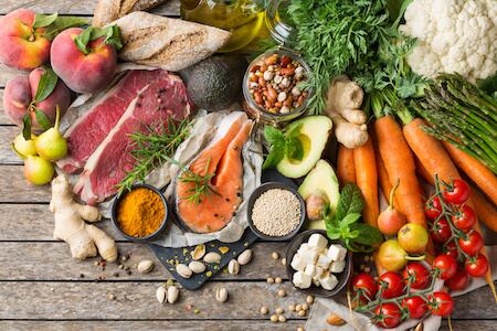 Balanced nutrition concept for clean eating flexitarian meditteranean diet. Assortment of...