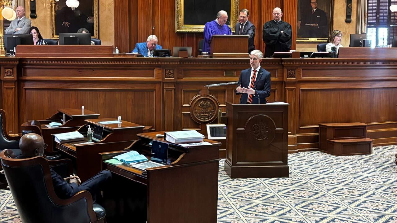 Sen. Michael Johnson, R – York, speaks during a debate at the South Carolina State House in...