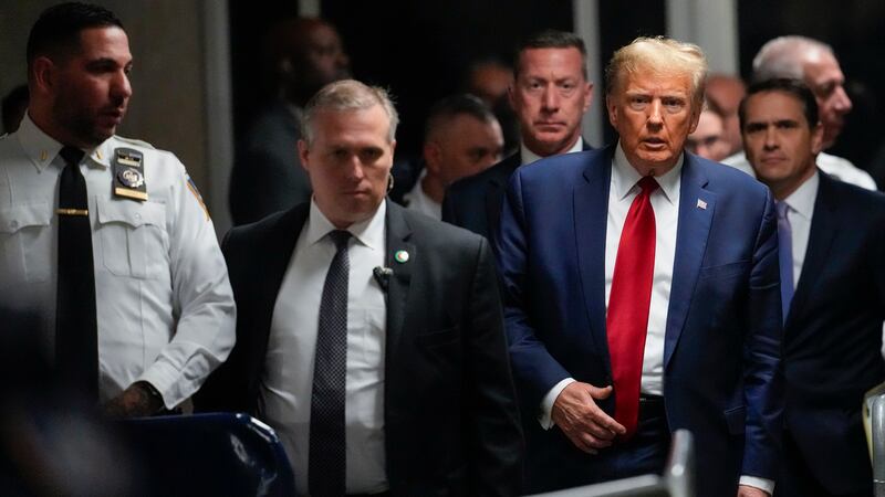 FILE - Former President Donald Trump leaves Manhattan criminal court, Feb. 15, 2024, in New York.