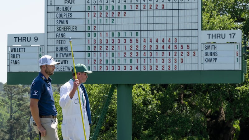 Sam Burns of the United States on the No. 18 green during the first round of the Masters at...