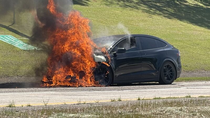 Electric vehicle fire at the South Carolina welcome center omn Interstate 20.