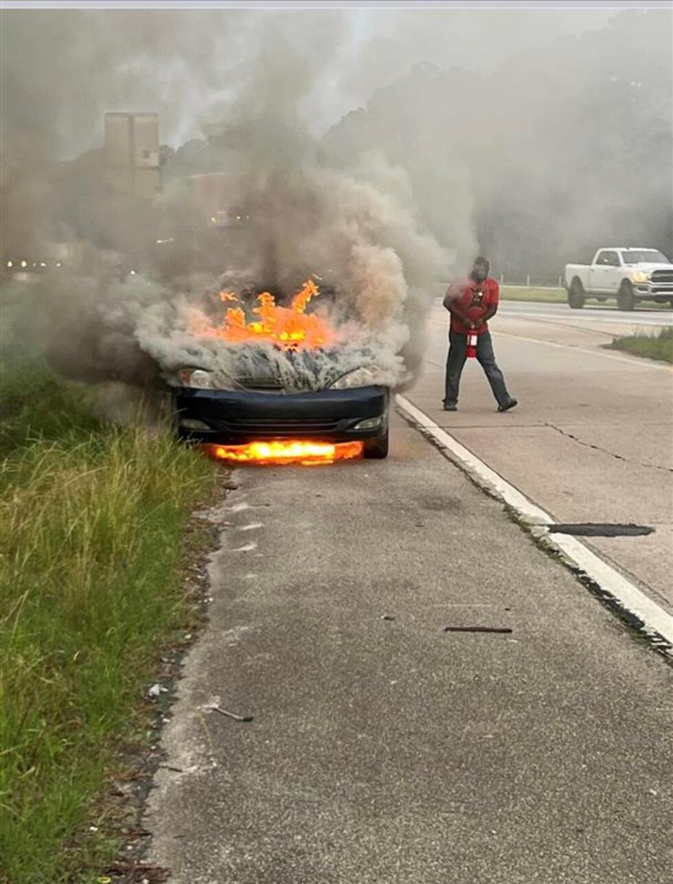 Candy Smith's car on fire
